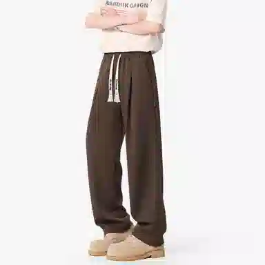 大卫贝肯 美式纯色简约基础款潮流直筒阔腿纯色系带时尚舒适透气日常通勤宽松休闲裤 男女同款