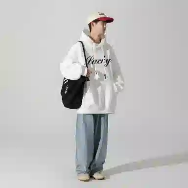 大卫贝肯 品牌字母简约基础款美式潮流休闲宽松连帽卫衣 男女同款 浅灰