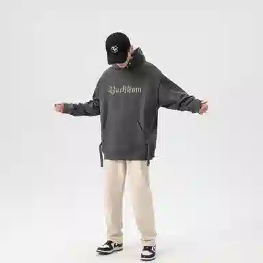 大卫贝肯 美式复古字母简约宽松休闲套头连帽卫衣 男女同款