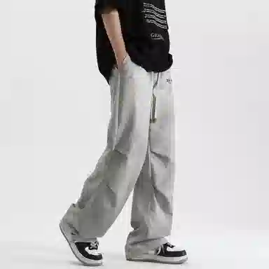 大卫贝肯 美式高街纯色复古做旧字母垂感直筒休闲裤 男女同款