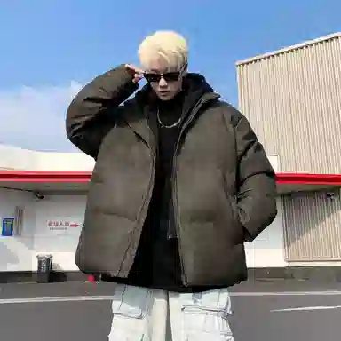 大卫贝肯 美式高街学院风宽松休闲加厚外套连帽假两件保暖棉服 男女同款