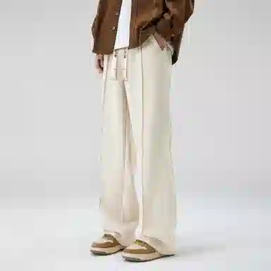 大卫贝肯 美式简约纯色字母刺绣抽绳系带宽松阔腿休闲裤 男女同款