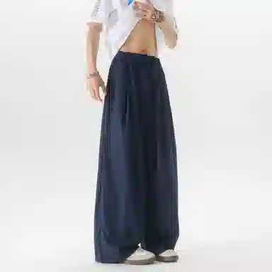 大卫贝肯 美式复古褶皱冰丝薄款肌理感山本裤潮流宽松简约百搭松弛慵懒垂坠感舒适亲肤凉爽透气阔腿休闲裤 男女同款