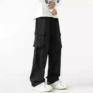 大卫贝肯 美式复古街头机能风字母印花立体大口袋抽绳休闲宽松阔腿伞兵工装裤 男女同款