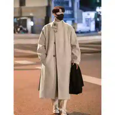 大卫贝肯 美式复古高街宽松休闲加厚外套中长款过膝仿毛呢大衣 男女同款