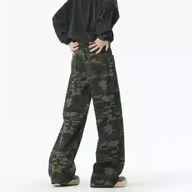 大卫贝肯 美式高街复古迷彩设计百搭阔腿宽松直筒休闲裤 男女同款