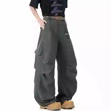 大卫贝肯 美式复古手写字母印花图案重磅双面棉多层次结构款多袋短袖山本斜弯刀褶皱伞兵裤休闲运动套装 男女同款