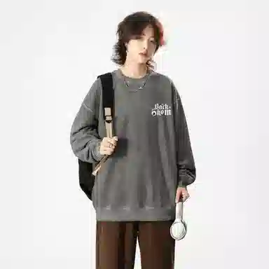 大卫贝肯 美式复古休闲宽松向日葵字母印花宽松百搭纯棉圆领脏脏卫衣 男女同款