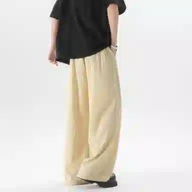 大卫贝肯 美式复古褶皱冰丝薄款肌理感山本裤潮流宽松简约百搭松弛慵懒垂坠感舒适亲肤凉爽透气阔腿休闲裤 男女同款