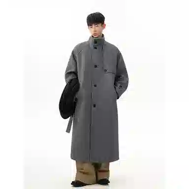 大卫贝肯 美式高街简约基础中长款英伦高级感设计痞帅纯色潮牌休闲舒适宽松日常百搭街头风无性别主义大衣 男款