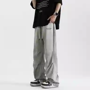 大卫贝肯 美式高街纯色复古做旧字母垂感直筒休闲裤 男女同款