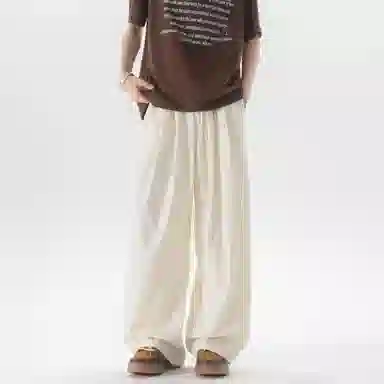 大卫贝肯 美式复古褶皱冰丝薄款肌理感山本裤潮流宽松简约百搭松弛慵懒垂坠感舒适亲肤凉爽透气阔腿休闲裤 男女同款