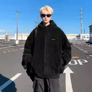 大卫贝肯 高街美式学院风宽松休闲加绒加厚外套学生连帽保暖羊羔绒棉服 男女同款