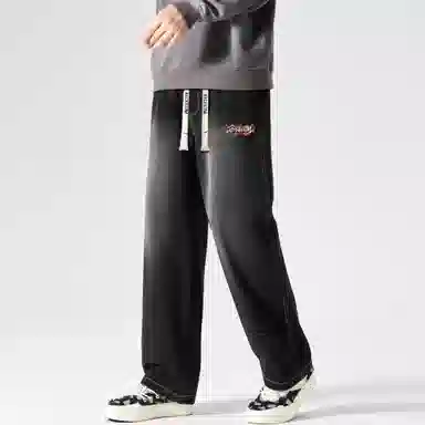 大卫贝肯 美式复古高街风字母水洗宽松中腰显高品牌系带阔腿牛仔裤 男女同款