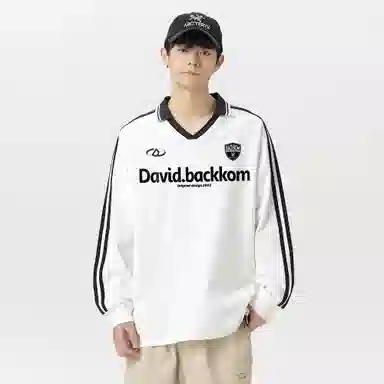 大卫贝肯 美式复古撞色条纹字母无性别主义宽松休闲运动柔软舒适吸湿速干长袖卫衣 男女同款