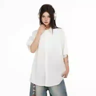 大卫贝肯 美式冰丝复古街头基础无性别主义百搭休闲舒适垂感透气宽松简约翻领短袖衬衫 男女同款