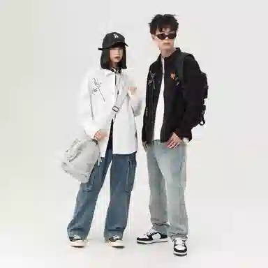 大卫贝肯 美式高街潮流涂鸦图案设计日常通勤百搭舒适长袖翻领衬衫 男女同款