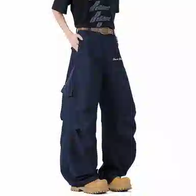 大卫贝肯 美式复古手写字母印花图案重磅双面棉多层次结构款多袋短袖山本斜弯刀褶皱伞兵裤休闲运动套装 男女同款