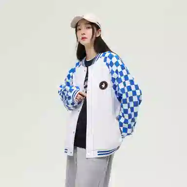 大卫贝肯  美式复古高街袖子格子纹设计日常通勤百搭休闲宽松潮流长袖棒球服 男女同款