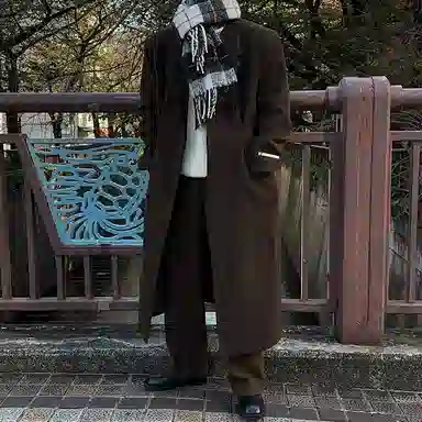 大卫贝肯 简约复古休闲英伦风街头基础百搭经典款韩版宽松百搭褶皱设计感长款过膝呢子翻领保暖大衣 男女同款