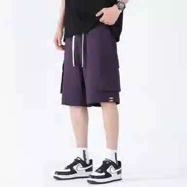 大卫贝肯 美式复古基础款纯色宽松大口袋系带直筒休闲日常通勤五分针织工装短裤 男女同款