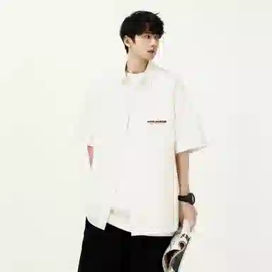 大卫贝肯 潮牌美式高级感重叠撞色字母小众设计时尚基础款纯色简约复古休闲运动百搭透气冰丝宽松翻领单排扣冰感短袖衬衫 男女同款