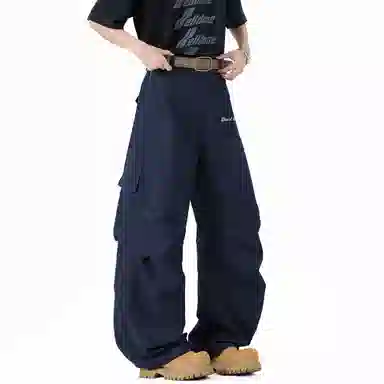 大卫贝肯 美式复古手写字母印花图案重磅双面棉多层次结构款多袋短袖山本斜弯刀褶皱伞兵裤休闲运动套装 男女同款