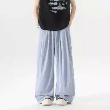 大卫贝肯 美式复古褶皱冰丝薄款肌理感山本裤潮流宽松简约百搭松弛慵懒垂坠感舒适亲肤凉爽透气阔腿休闲裤 男女同款