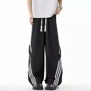 大卫贝肯 美式潮牌侧边三条杠网眼薄款打孔透气速干宽松时尚舒适百搭直筒运动休闲裤 男女同款