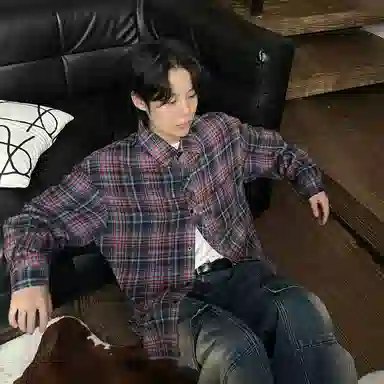 大卫贝肯 美式高街复古学院风基础款格子条纹设计潮牌痞帅高级感外套翻领垂感百搭宽松落肩长袖衬衫 男女同款