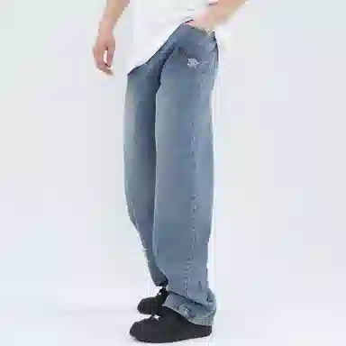 大卫贝肯 做旧字母印花涂鸦中腰拉链百搭直筒牛仔裤 男女同款