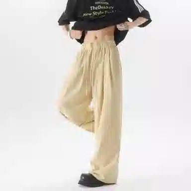 大卫贝肯 美式复古褶皱冰丝薄款肌理感山本裤潮流宽松简约百搭松弛慵懒垂坠感舒适亲肤凉爽透气阔腿休闲裤 男女同款