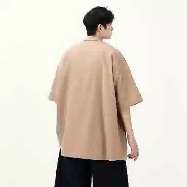 大卫贝肯 潮牌美式高级感重叠撞色字母小众设计时尚基础款纯色简约复古休闲运动百搭透气冰丝宽松翻领单排扣冰感短袖衬衫 男女同款