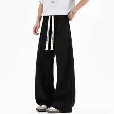大卫贝肯 美式复古高街系带纯色拼接宽松时尚卫裤休闲裤 男女同款