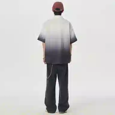 大卫贝肯 美式复古字母设计宽松休闲纯色百搭渐变透气垂感落肩短袖衬衫 男女同款