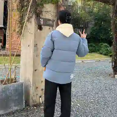 大卫贝肯 美式复古假两件趣味卡通爪印字母印花连帽保暖宽松纯色面包棉服垂感加绒加厚长裤休闲运动套装 男女同款