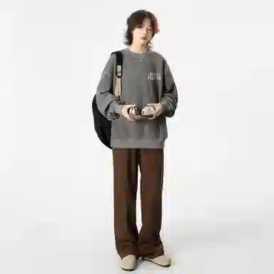 大卫贝肯 美式复古休闲宽松向日葵字母印花宽松百搭纯棉圆领脏脏卫衣 男女同款