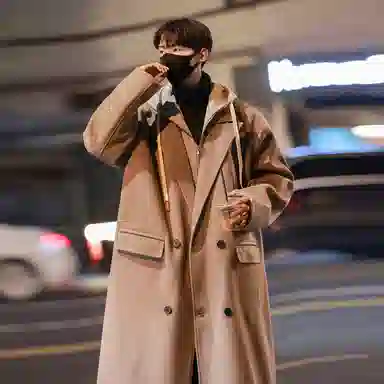 大卫贝肯 美式复古高街休闲加厚连帽中长款大衣 男女同款