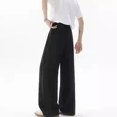 大卫贝肯 美式高街潮流学院风扎染山本褶皱透气冰丝凉感薄款高腰简约轻盈设计垂感通勤百搭宽松直筒阔腿长裤休闲裤 男女同款