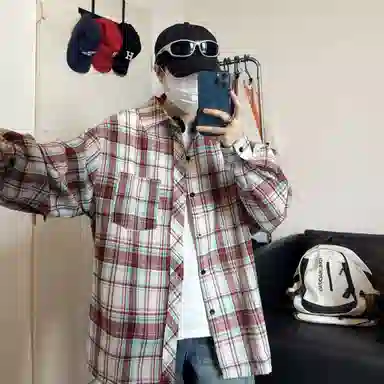 大卫贝肯 美式高街复古学院风基础款格子条纹设计潮牌痞帅高级感外套翻领垂感百搭宽松落肩长袖衬衫 男女同款