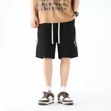 大卫贝肯 美式复古宽松直筒字母印花侧边斜条纹时尚百搭透气五分休闲短裤 男女同款