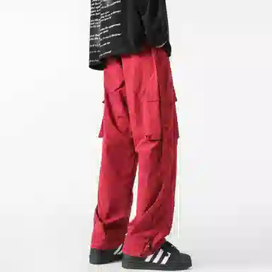 大卫贝肯 美式复古街头机能风字母印花立体大口袋抽绳休闲宽松阔腿伞兵工装裤 男女同款