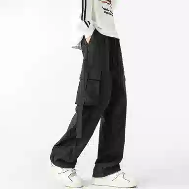 大卫贝肯 美式复古街头机能风字母印花立体大口袋抽绳休闲宽松阔腿伞兵工装裤 男女同款