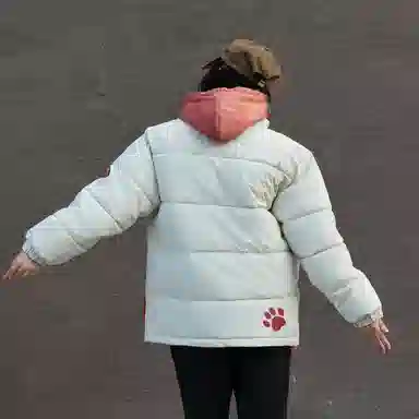 大卫贝肯 美式复古假两件趣味卡通爪印字母印花连帽保暖宽松纯色面包棉服垂感加绒加厚长裤休闲运动套装 男女同款