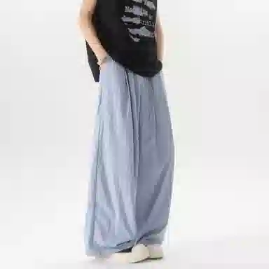 大卫贝肯 美式复古褶皱冰丝薄款肌理感山本裤潮流宽松简约百搭松弛慵懒垂坠感舒适亲肤凉爽透气阔腿休闲裤 男女同款