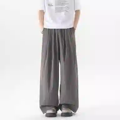 大卫贝肯 美式复古褶皱冰丝薄款肌理感山本裤潮流宽松简约百搭松弛慵懒垂坠感舒适亲肤凉爽透气阔腿休闲裤 男女同款