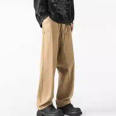 大卫贝肯 美式复古基础款经典纯色简约阔腿直筒机能风宽松百搭工装裤 男女同款