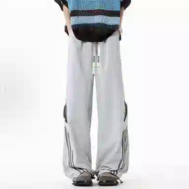 大卫贝肯 美式潮牌侧边三条杠网眼薄款打孔透气速干宽松时尚舒适百搭直筒运动休闲裤 男女同款