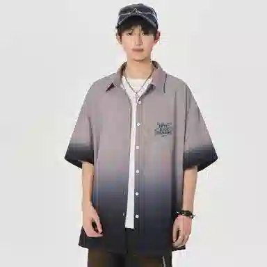 大卫贝肯 美式复古字母设计宽松休闲纯色百搭渐变透气垂感落肩短袖衬衫 男女同款