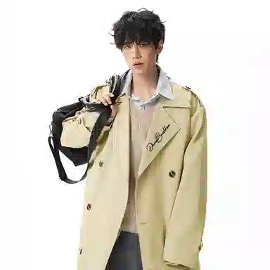 大卫贝肯 美式无性别主义高街简约基础中长款英伦高级感收腰系带设计痞帅纯色潮牌休闲宽松通勤百搭外套大衣 男女同款